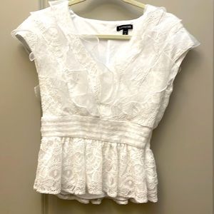 Express lace cap sleeved white frilly top